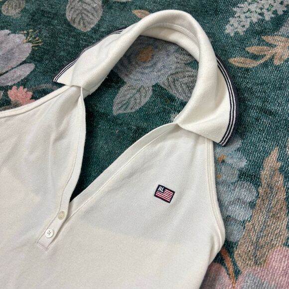 Vintage Polo Jeans Co. Ralph Lauren Top Womens White Halter Collared Crop Tennis - Picture 2 of 8
